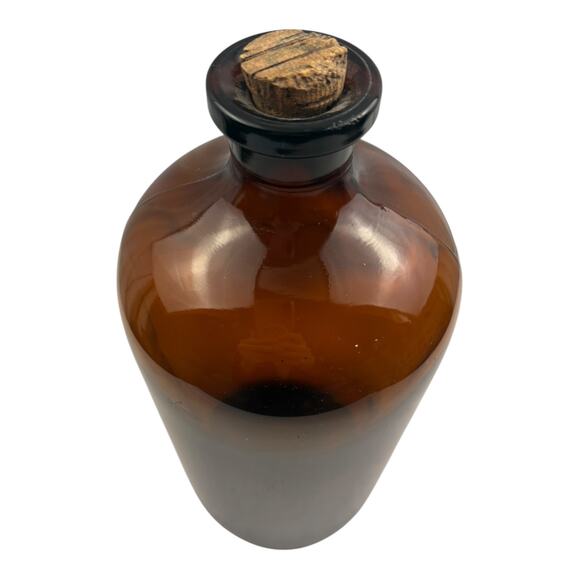 Vintage/ Antique Amber Glass Apothecary Bottle Cork Stopper, Pharmacy, Large 13” - Picture 2 of 12